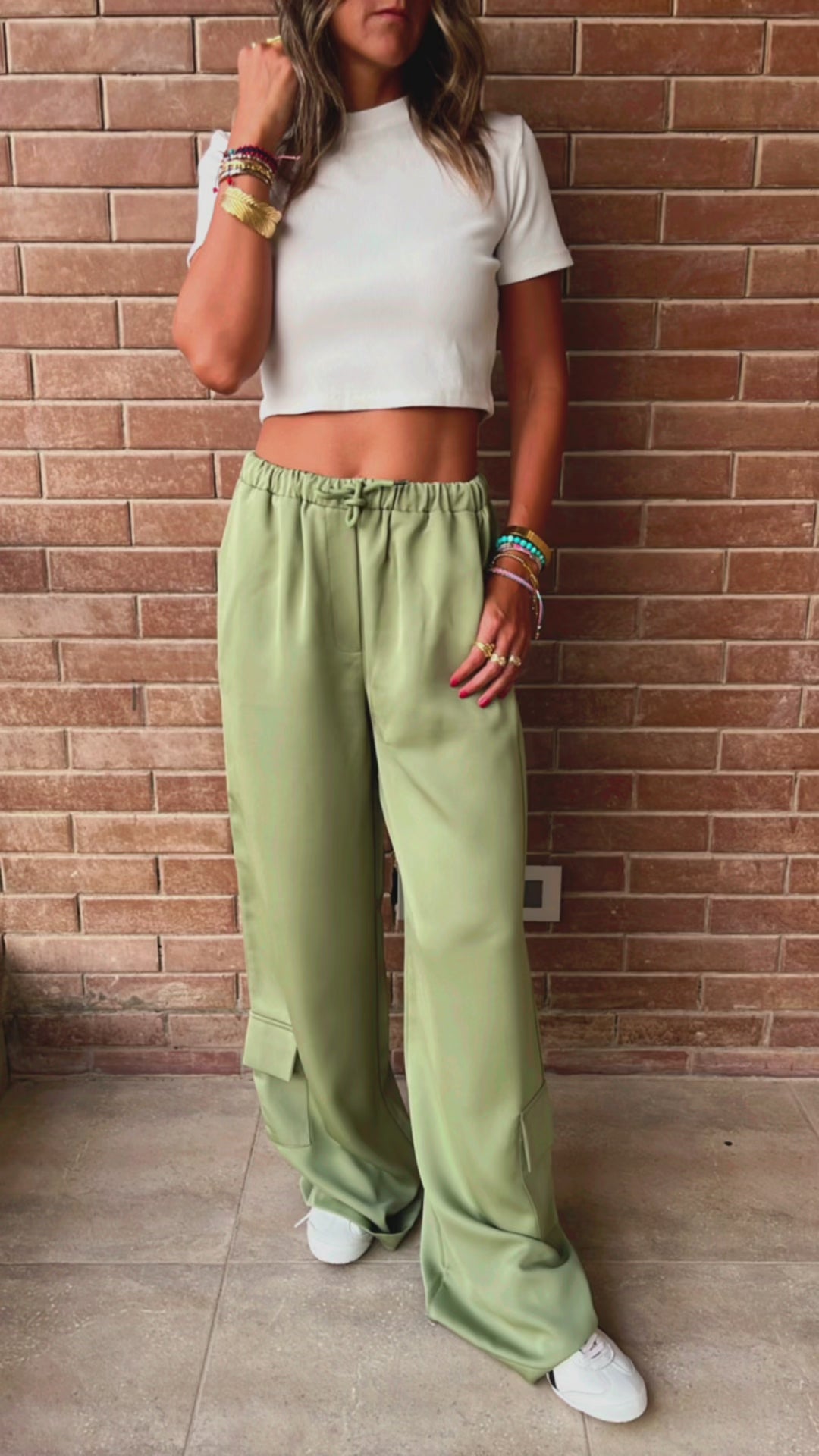 Pistachio Satin Feel Breezy Pants