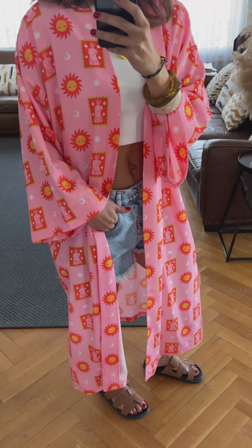 Checkered Palms Printed Kimono