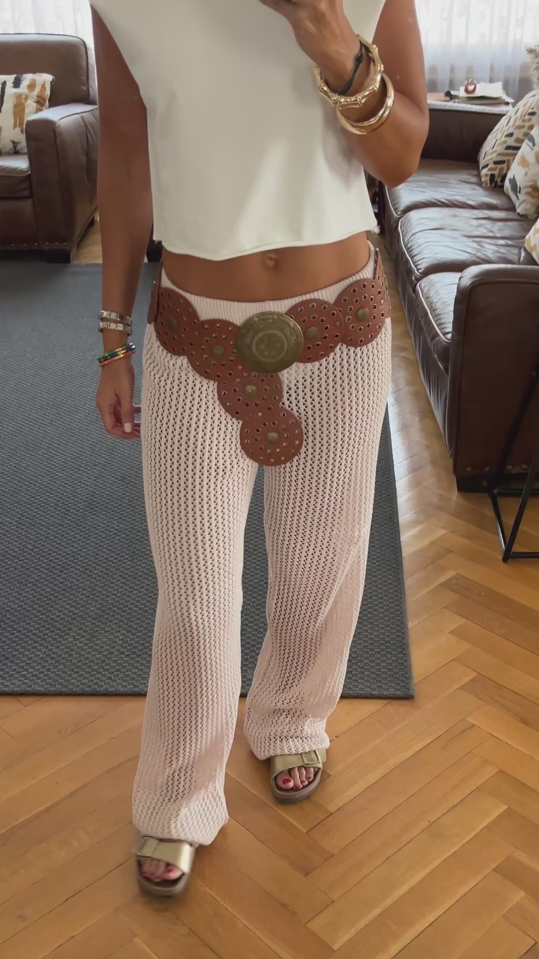 Beige Summer Moment Crochet Pants
