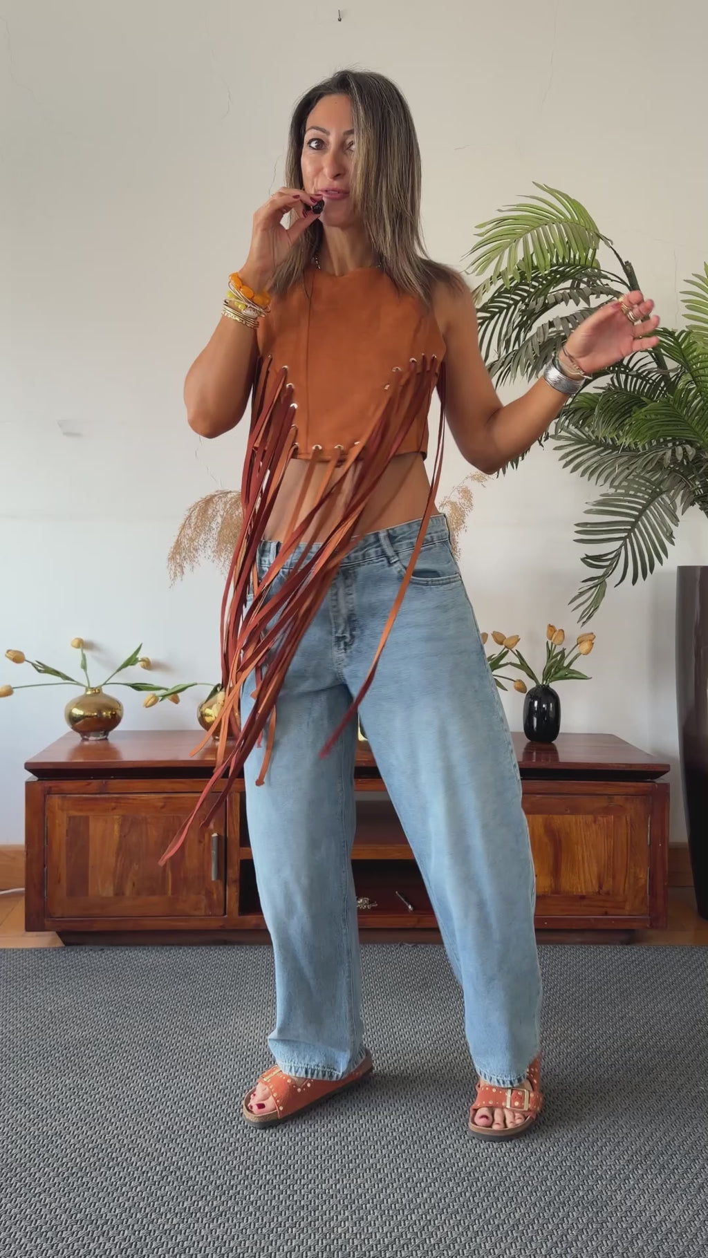Camel Fringe Me Up Suede Top