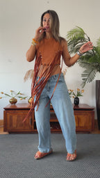 Camel Fringe Me Up Suede Top
