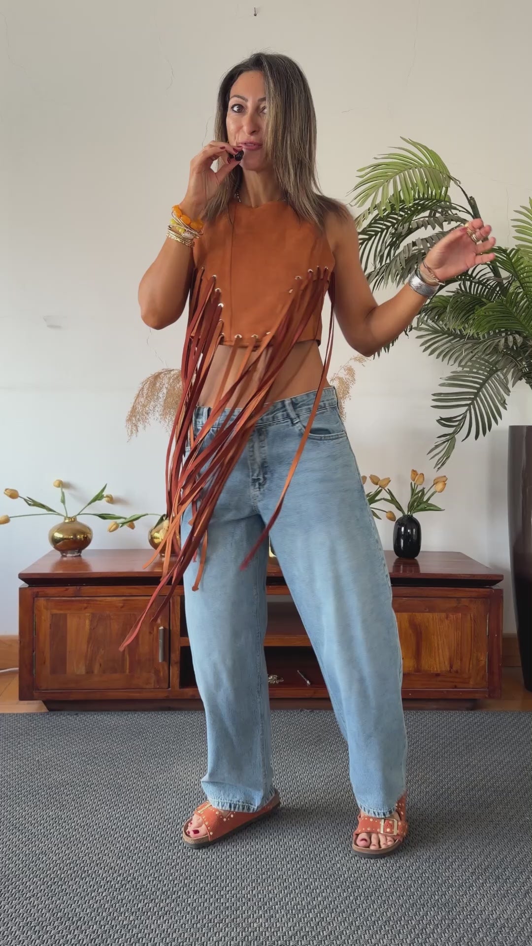 Camel Fringe Me Up Suede Top
