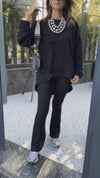 Black Ribbed Knit Flare