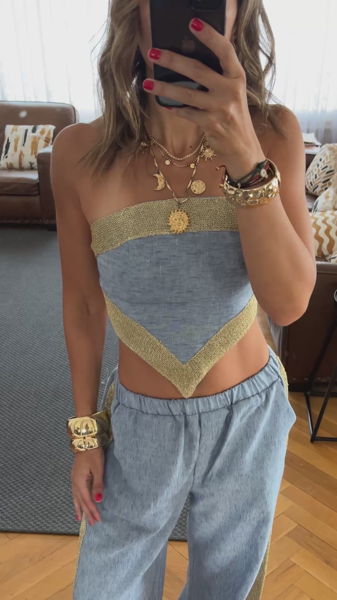 Golden Blue Edge Pants