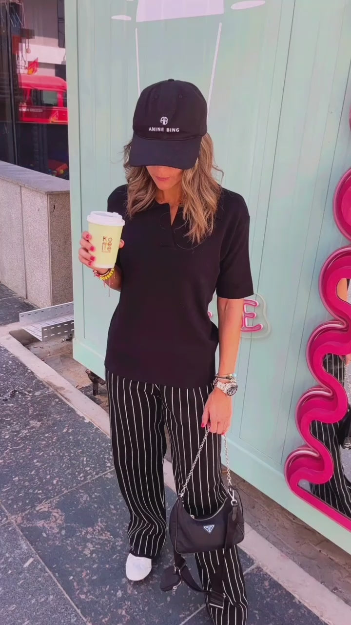 Black Go To Striped Knit Pants