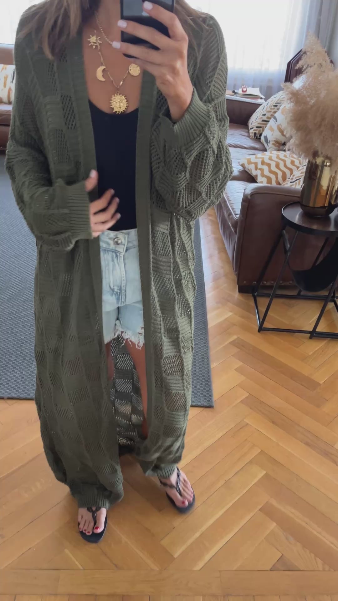 Olive Boxes Boxes Longline Crochet Kimono