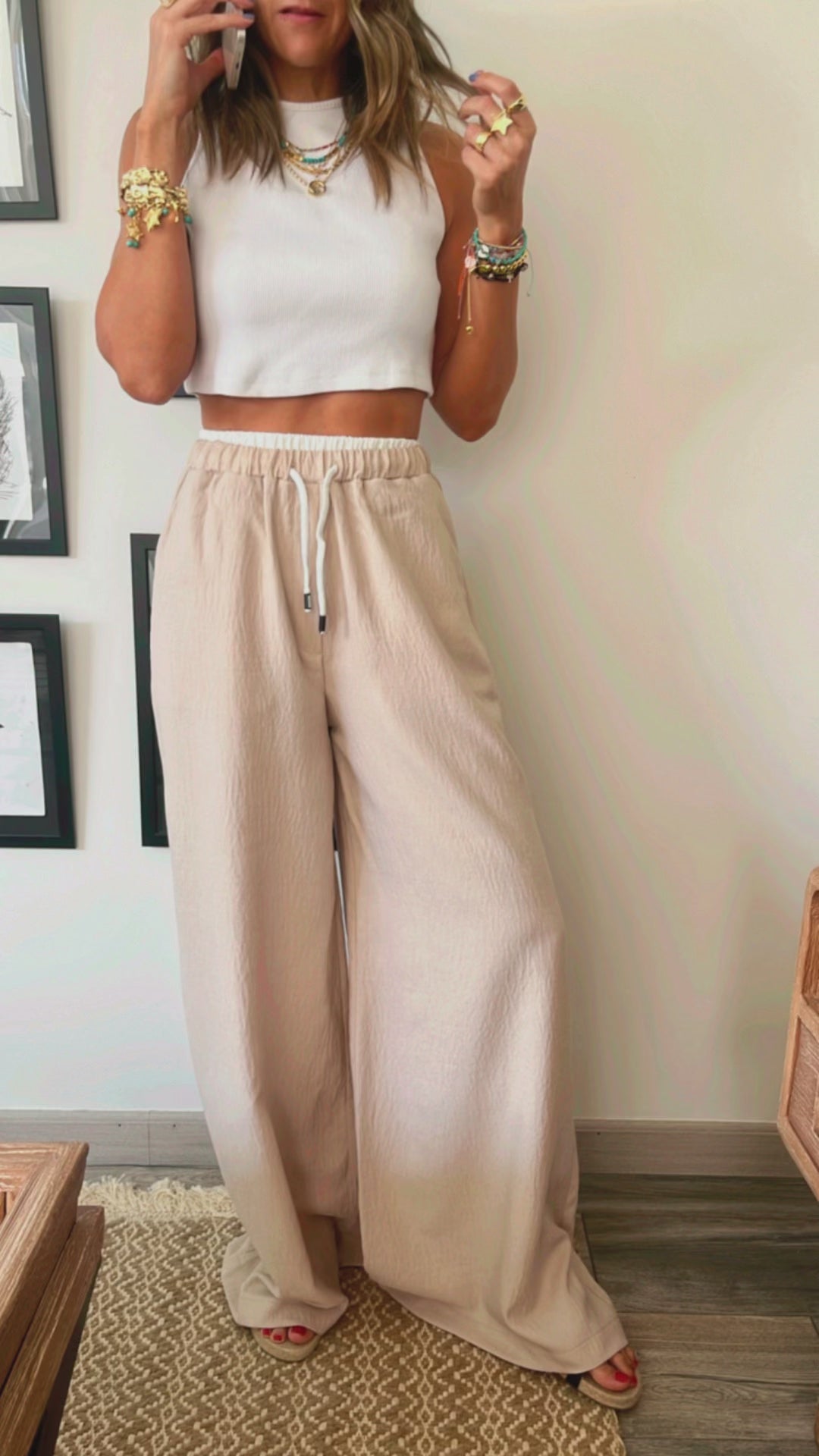 Beige Summer Trim Pants