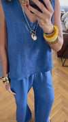 Blue 2 Pieces Sleeveless Set