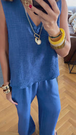 Blue 2 Pieces Sleeveless Set