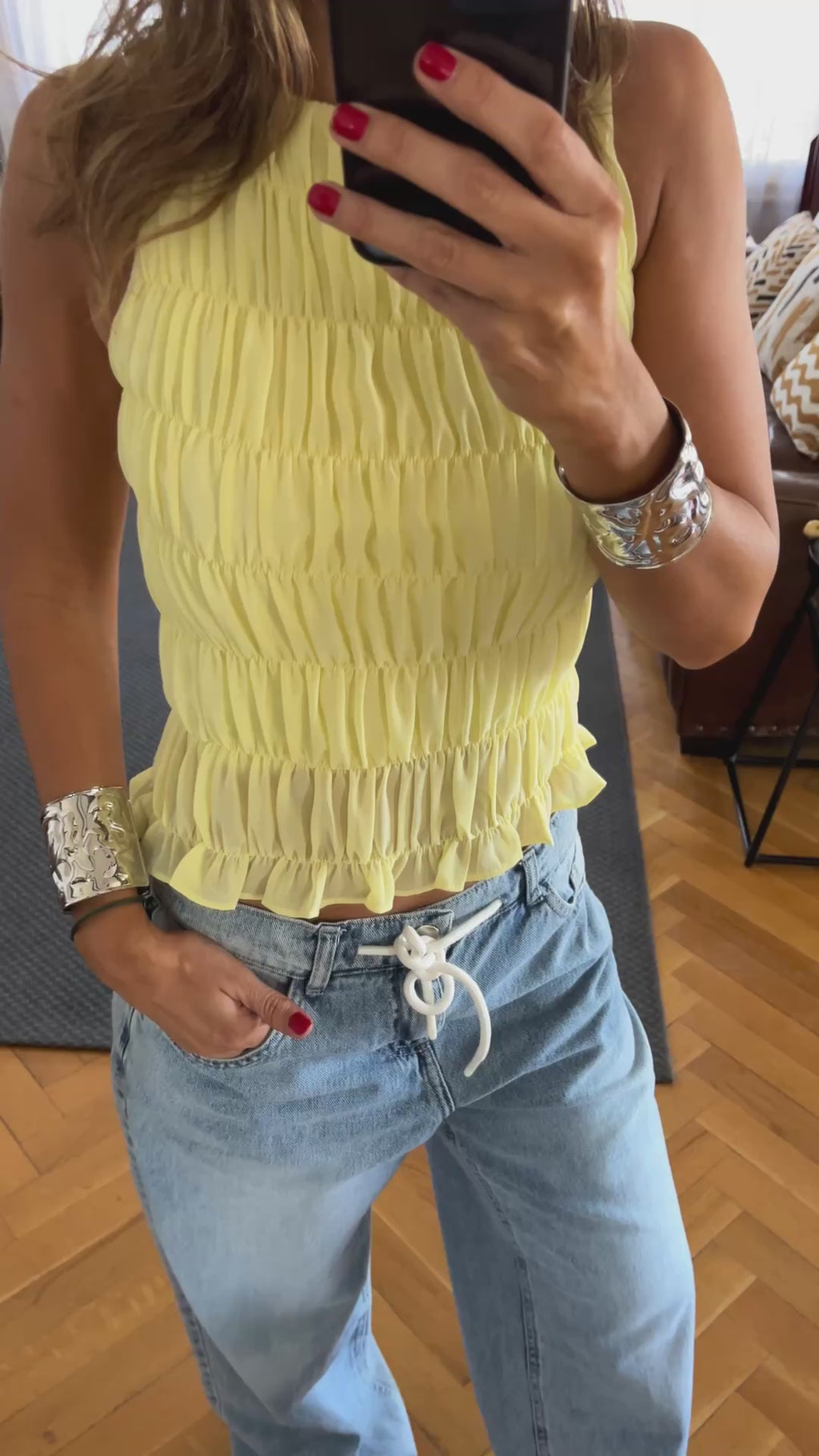 Blue Hue Sleeveless Crinkle Top