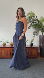 Paloma Dark Blue Drop Waist Denim Dress