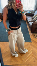 Beige Double Waist Band Pants