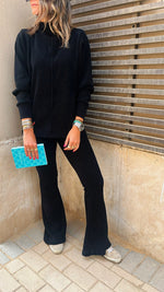 Black City Middle Line Ribbed Set