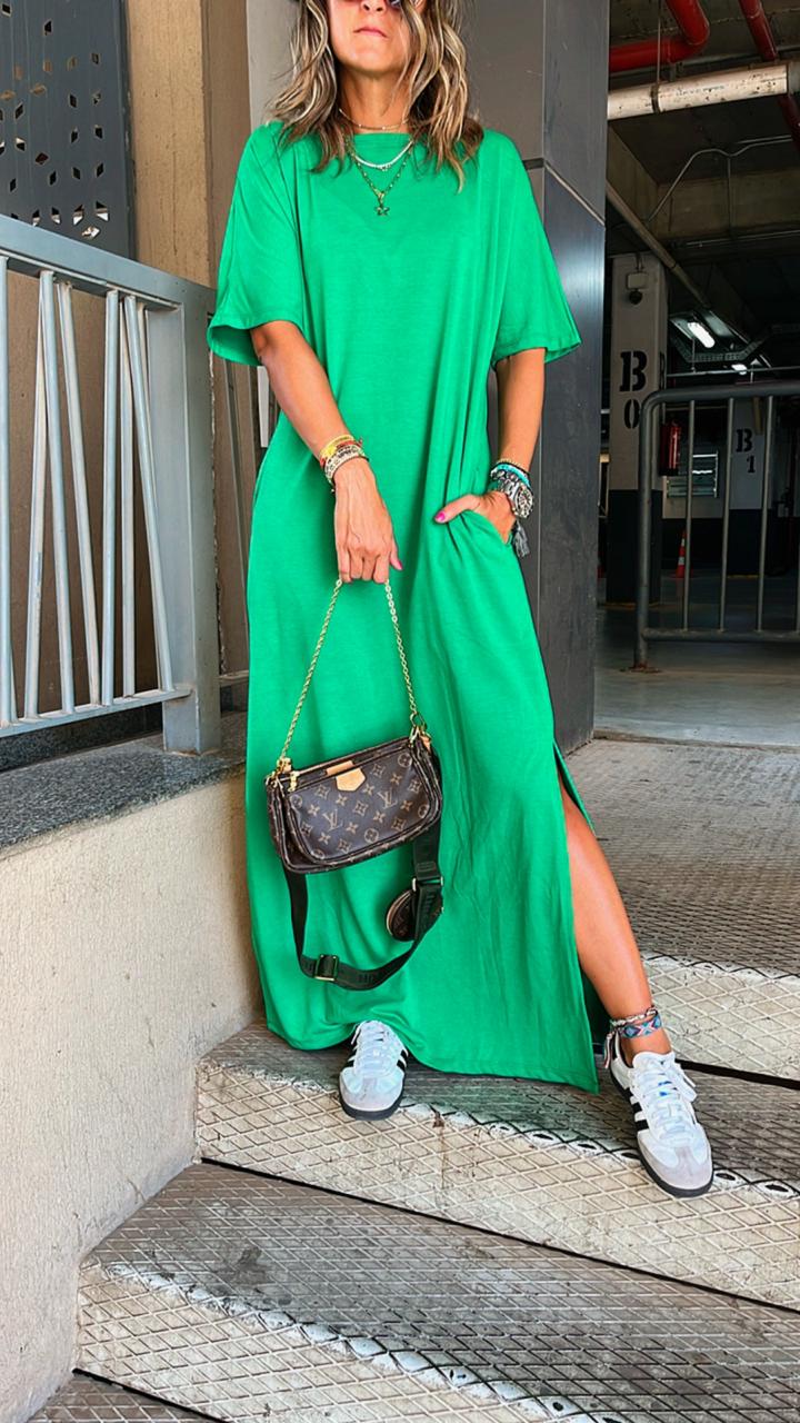 Green Fall Dayz Maxi T-Shirt Dress