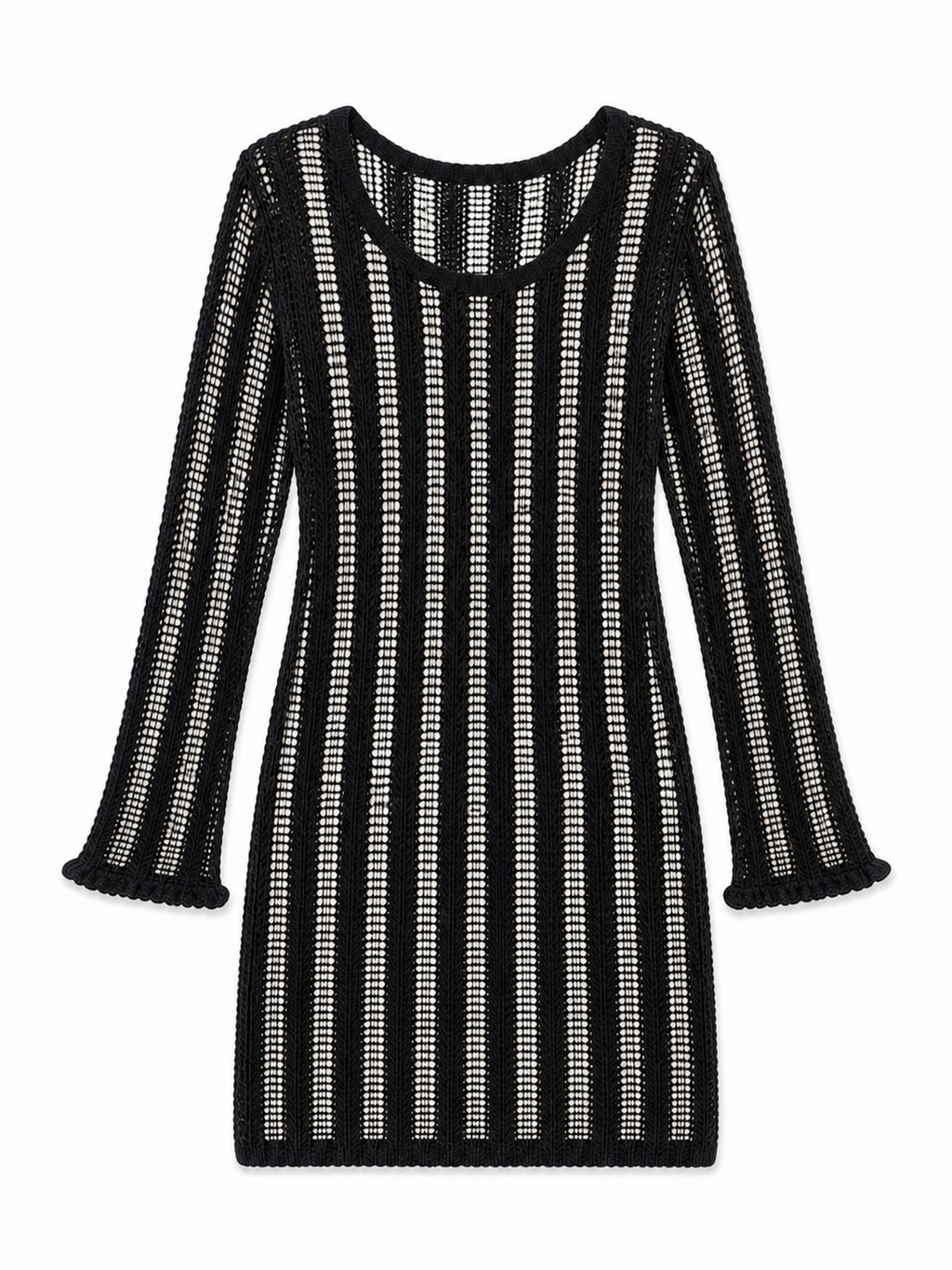 Black Plain Crochet Short Dress