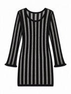 Black Plain Crochet Short Dress