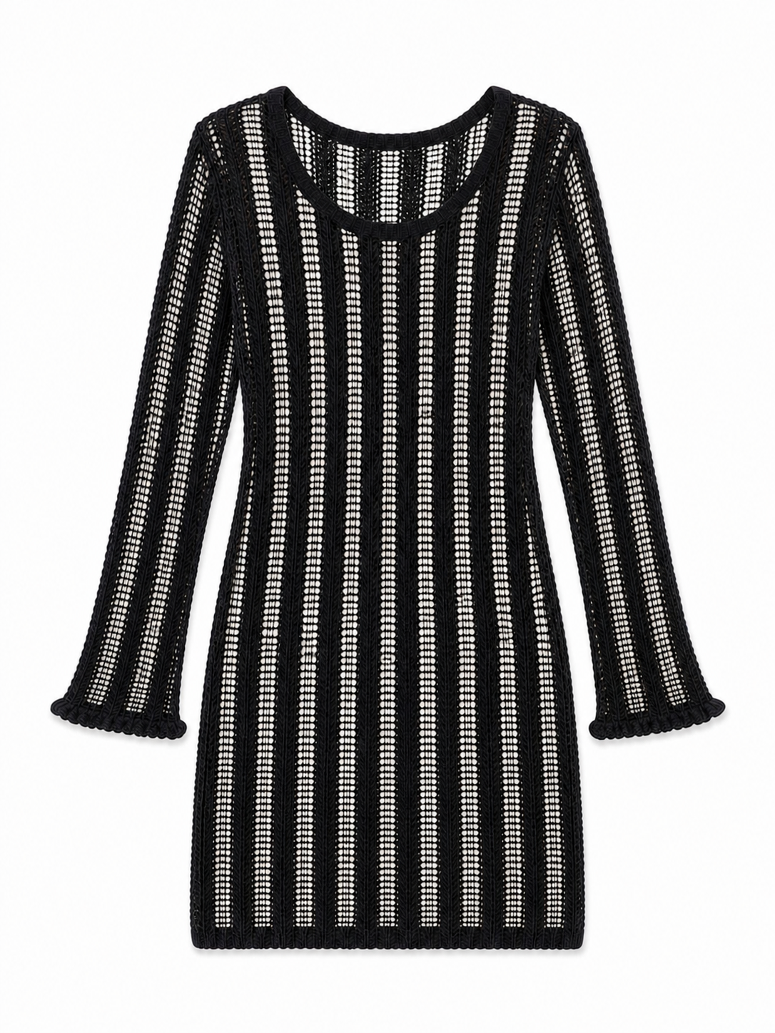Black Plain Crochet Short Dress