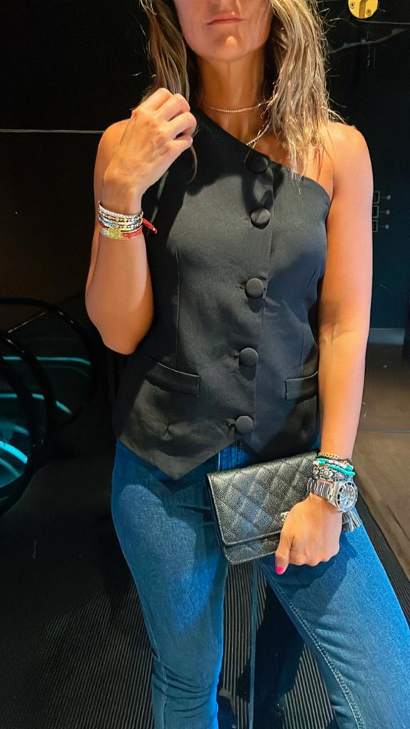 Black Business Girl One Shoulder Vest