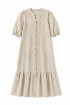 Beige Lined Times Button Linen Dress