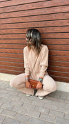 Beige City Middle Line Ribbed Set
