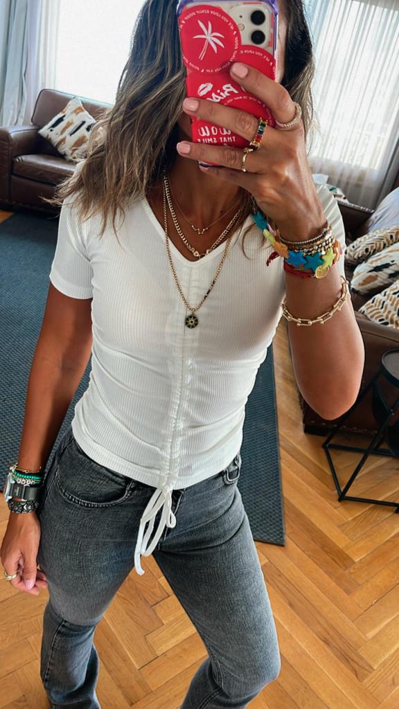 White Come Through And Pull Through Ribbed Top