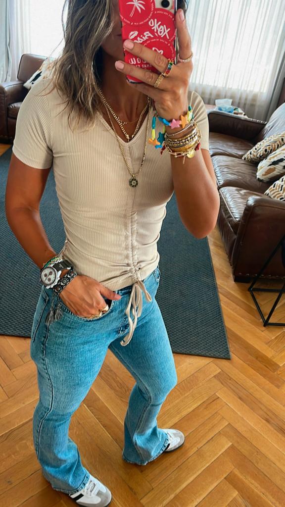 Beige Come Through And Pull Through Ribbed Top