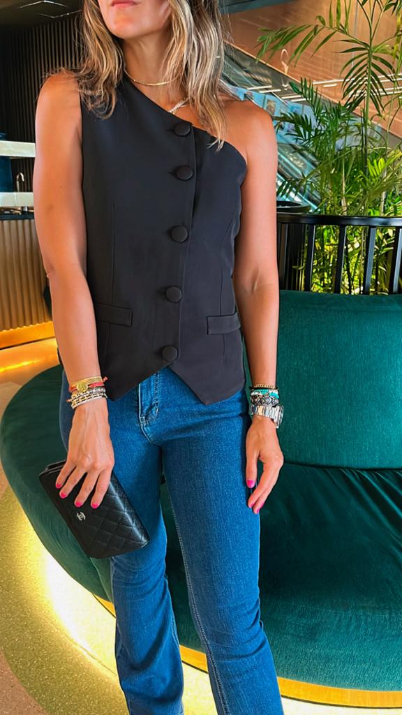 Black Business Girl One Shoulder Vest