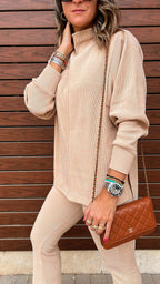 Beige City Middle Line Ribbed Set