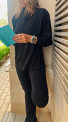 Black City Middle Line Ribbed Set
