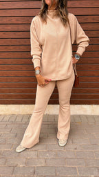 Beige City Middle Line Ribbed Set