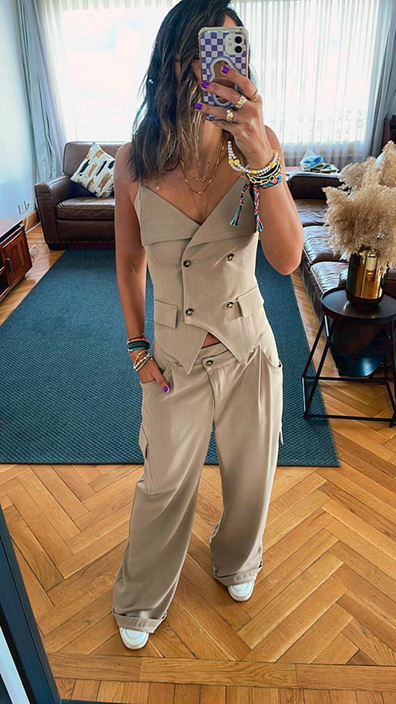 Beige She’s Tailored Vest Set