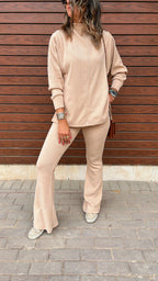 Beige City Middle Line Ribbed Set