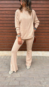 Beige City Middle Line Ribbed Set