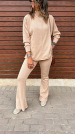 Beige City Middle Line Ribbed Set