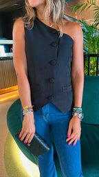 Black Business Girl One Shoulder Vest