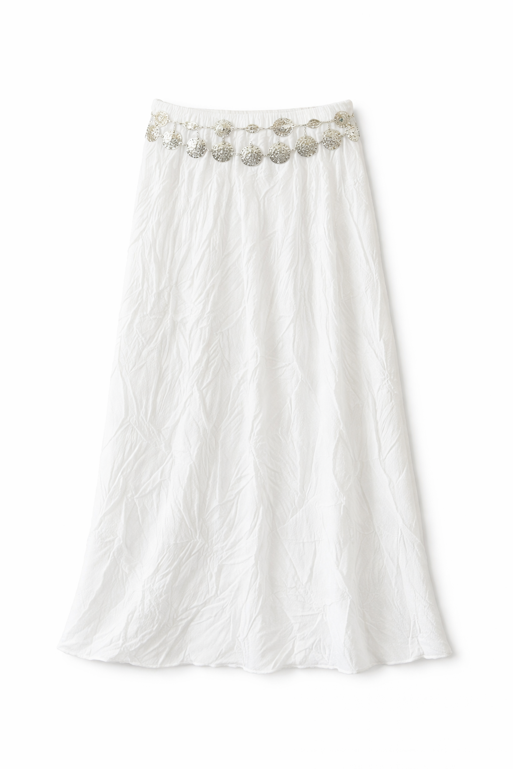 White Crinkled Bohemian Skirt