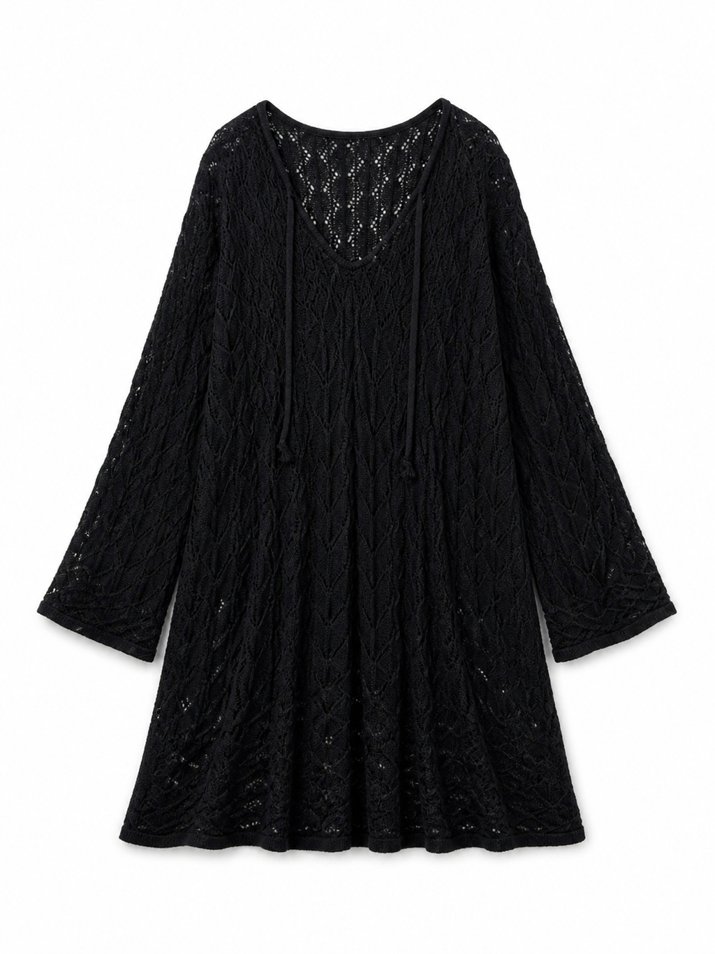 Black Warm Weather Crochet Mini Dress