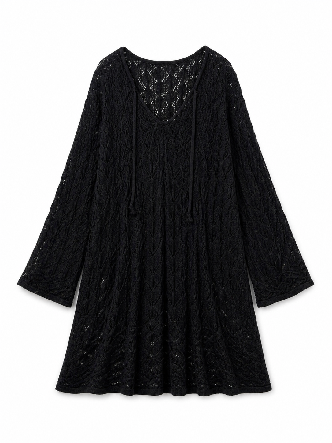 Black Warm Weather Crochet Mini Dress