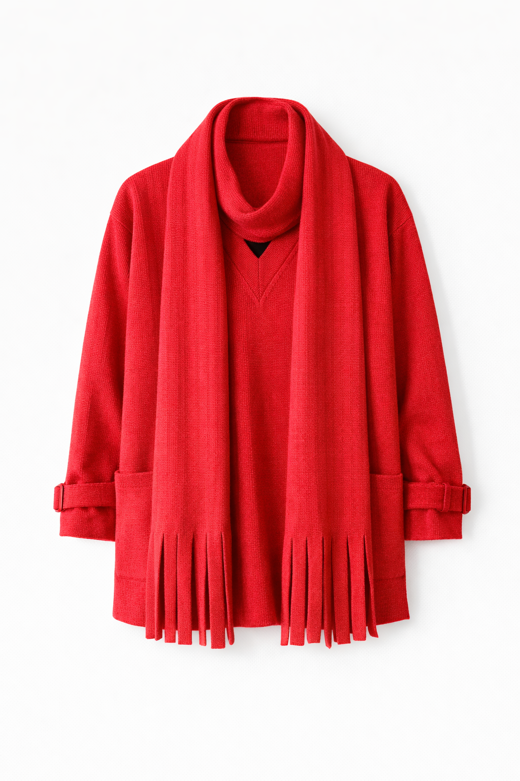 Red fringe Scarf Poncho