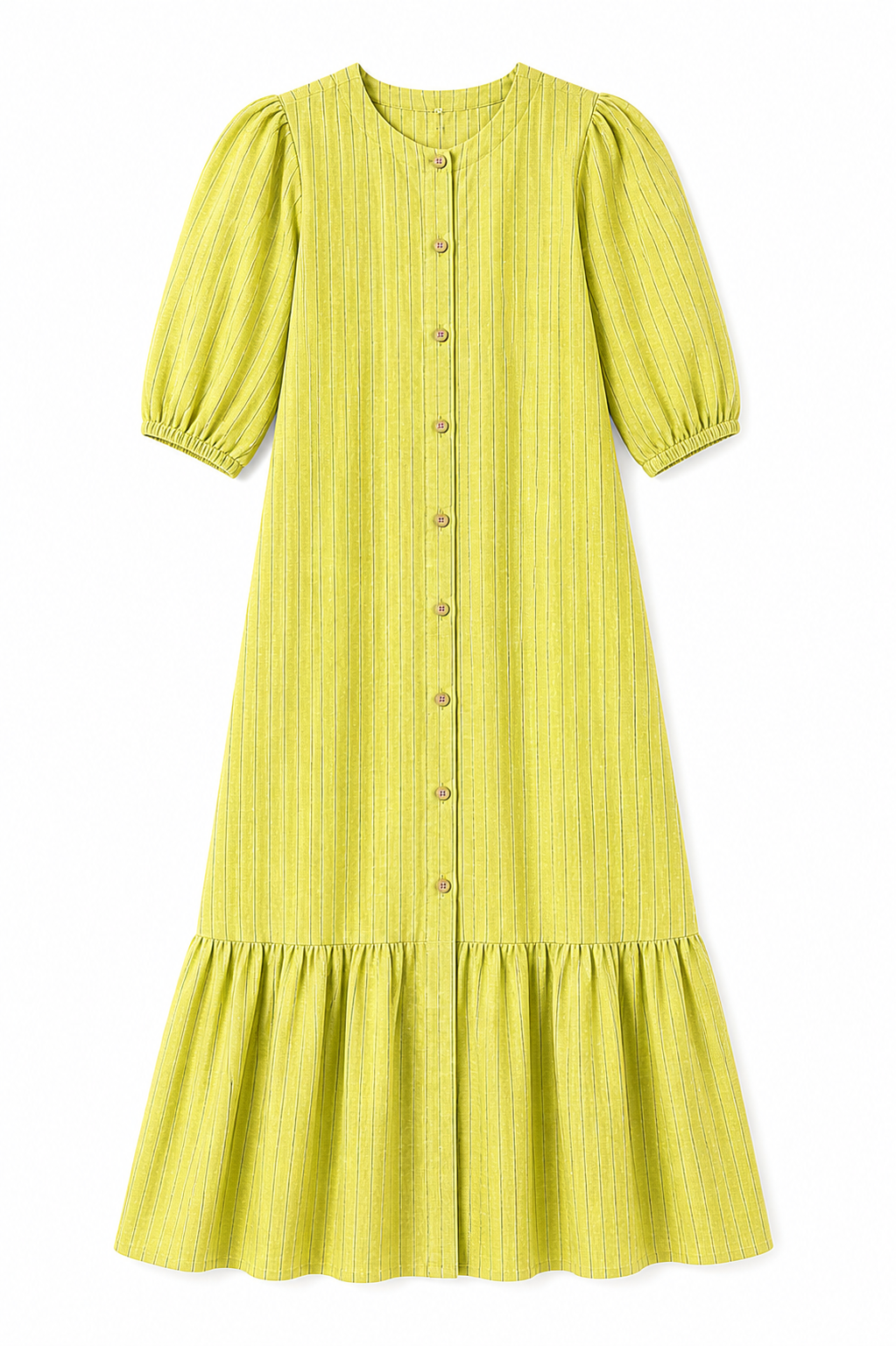 Lime Lined Times Button Linen Dress
