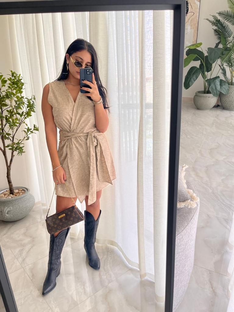 Beige Wrapped Up Linen Vest