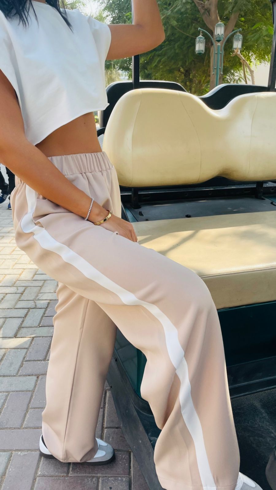 Beige Side Stripe Pants