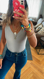 Grey 120 Knit V Tank Top