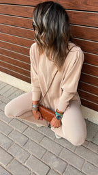 Beige City Middle Line Ribbed Set
