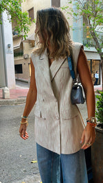 Beige Linen Mini Lines Vest