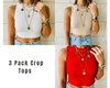 White & Beige & Red Crew Crop Top