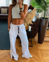 White Slit Sweat Flare