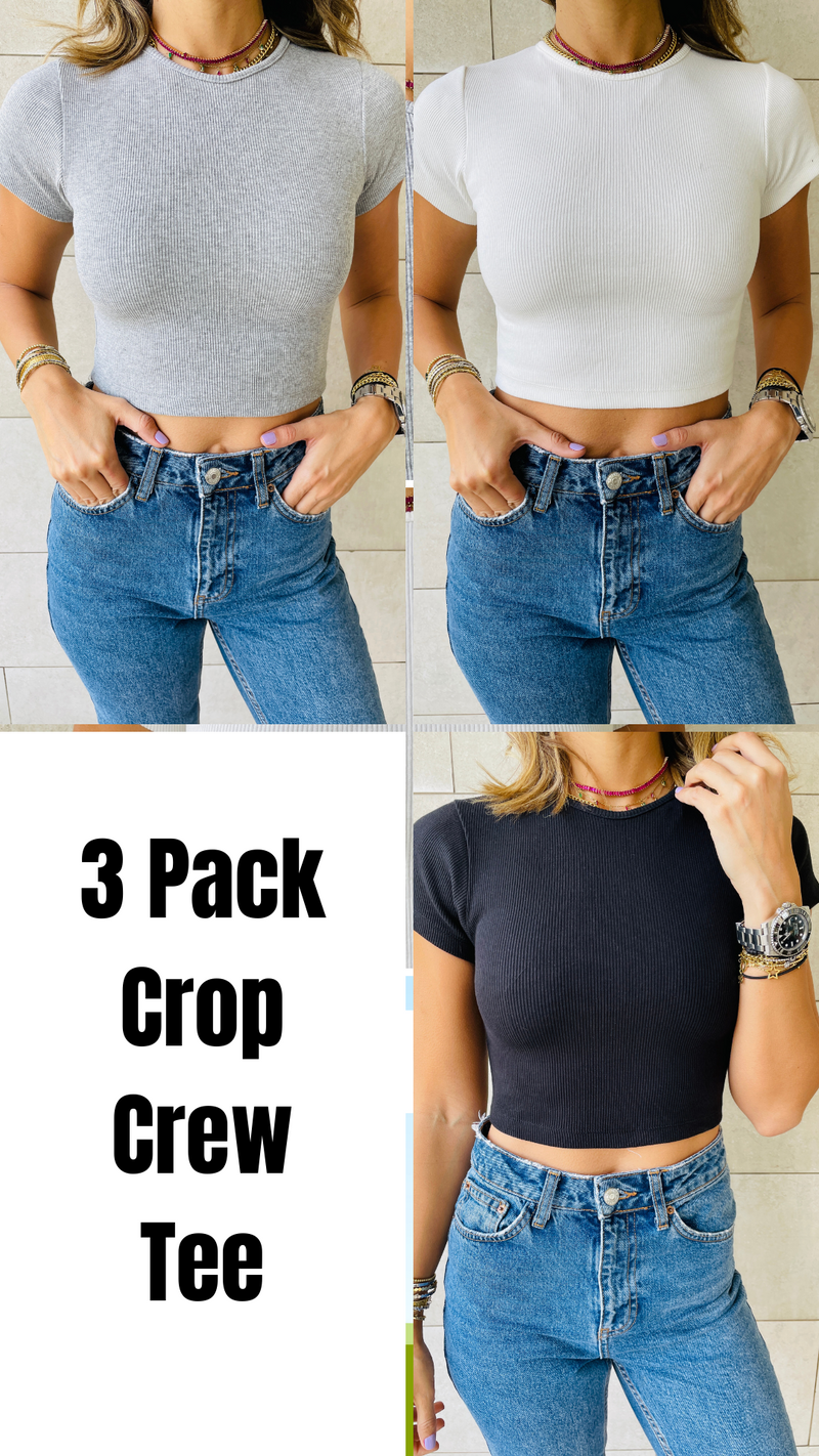 Black & White & Grey Crew Neck Crop Set