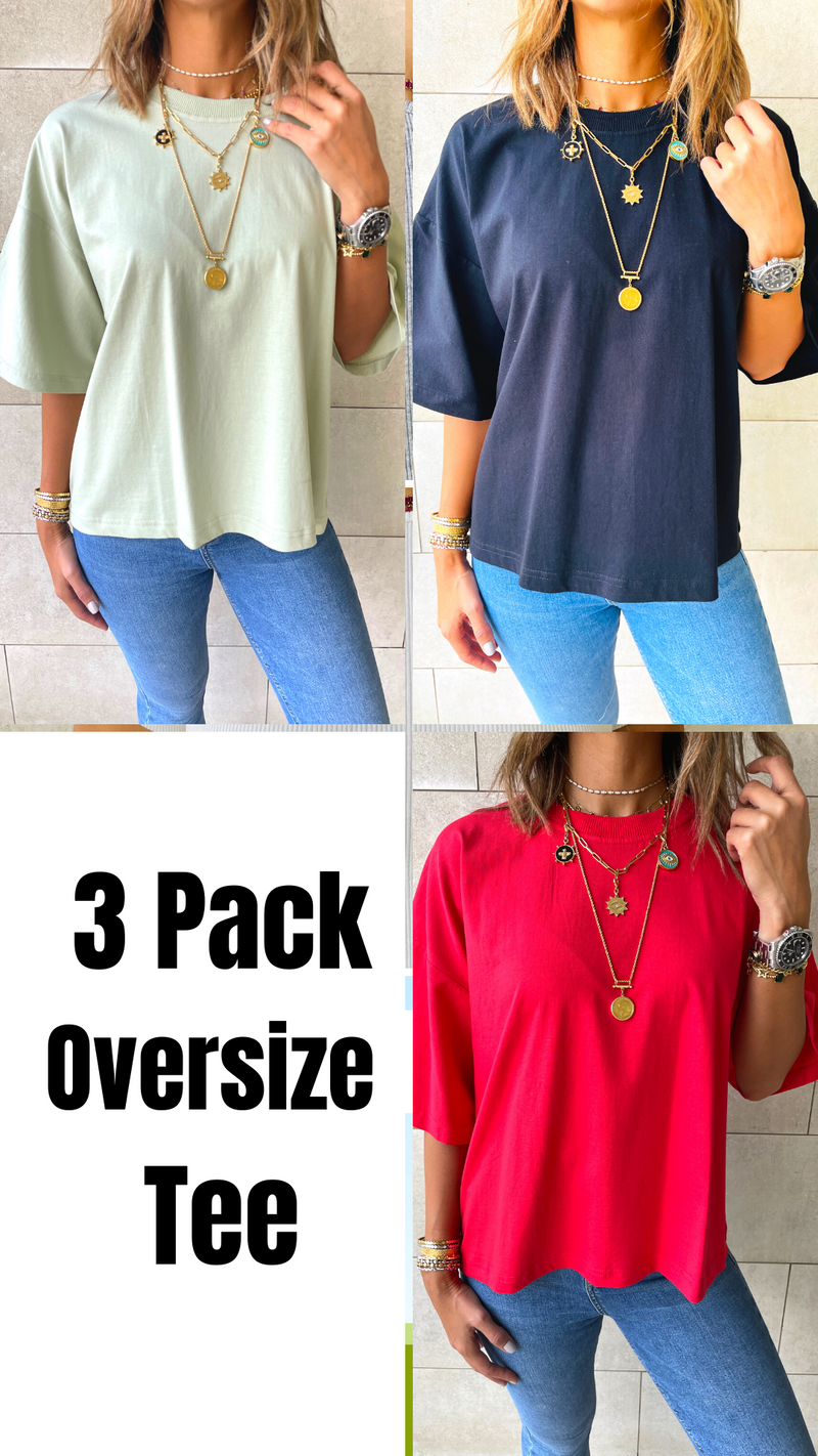 Black & Red & Mint Oversize T-shirt Set