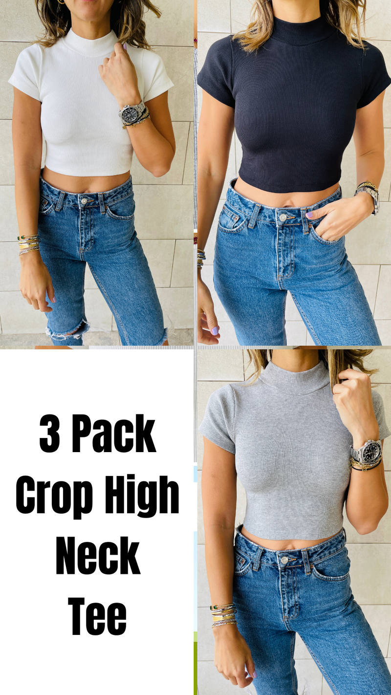 Black & White & Grey High Neck Crop Set